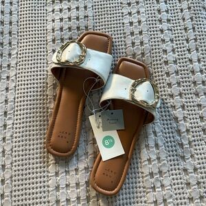 NEW a new day Cream with Gold Slide Sandals